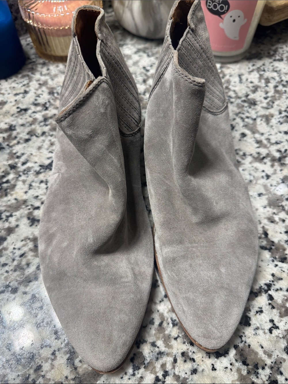 Franco Sarto Gray Suede Pointed Ankle Booties
